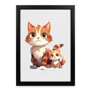 Cat Friendship Cartoon Style Cat - Framed poster (27 × 37 cm) - black - Front