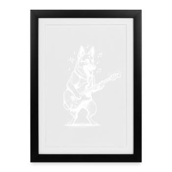 Musique Berger Allemand Guitariste Chien - Affiche encadrée (27 × 37 cm) - noir - Devant