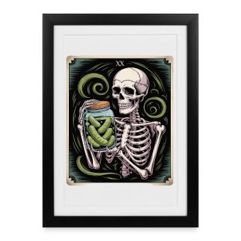 Carte de tarot XX squelette avec pot de cornichons - Affiche encadrée (27 × 37 cm) - noir - Devant