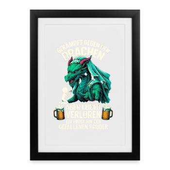 Lutte contre le dragon JGA Beer Shirt - Affiche encadrée (27 × 37 cm) - noir - Devant