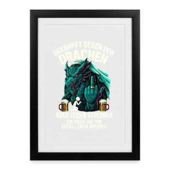 Chemise de soirée d’enterrement de vie de garçon combattue de dragon - Affiche encadrée (27 × 37 cm) - noir - Devant