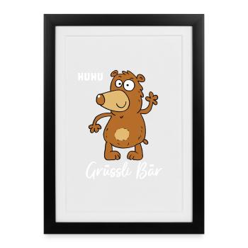 huhu Grüssli Bär - Gerahmtes Poster (27 × 37 cm) - Schwarz - Vorne