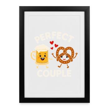 Parfait couple bière et bretzel illustration amusante - Affiche encadrée (27 × 37 cm) - noir - Devant