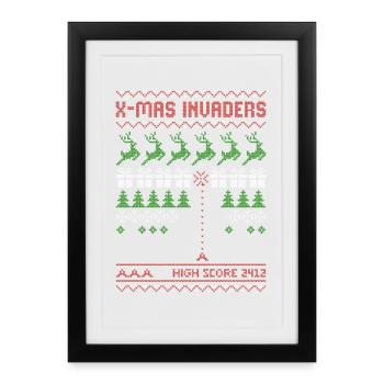 Envahisseurs de Noël | Jeu de tir | Noël moche - Affiche encadrée (27 × 37 cm) - noir - Devant