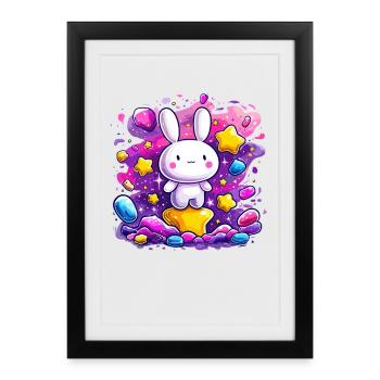 Lapin câlin dans la lueur étoilée - Affiche encadrée (27 × 37 cm) - noir - Devant