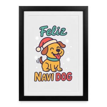 Feliz Navi Chien Drôle Noël Père Noël Vacances - Affiche encadrée (27 × 37 cm) - noir - Devant