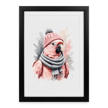 Winter Pink Parrot in Knitted Hat - Framed poster (27 × 37 cm) - black - Front