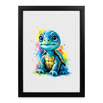 Colorful turtle with paint splashes - Framed poster (27 × 37 cm) - black - Front