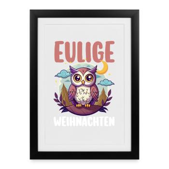 Weihnachtsmann Eule Weihnachtszeit Weihnachts - Gerahmtes Poster (27 × 37 cm) - Schwarz - Vorne