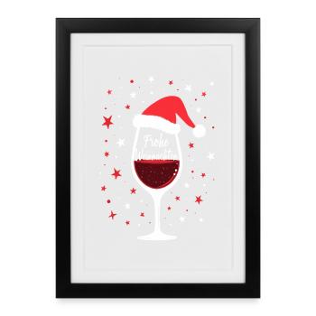Frohe Weinachten Weinglas Weinnachten - Gerahmtes Poster (27 × 37 cm) - Schwarz - Vorne