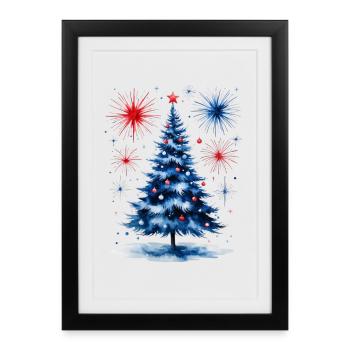 Feu d’artifice Arbre de Noël Motif - Affiche encadrée (27 × 37 cm) - noir - Devant
