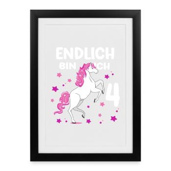 Cheval de 4 ans Enfin j'ai 4 ans fille 4. - Affiche encadrée (27 × 37 cm) - noir - Devant