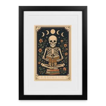 La Lectrice Carte De Tarot Squelette Gothique  - Affiche encadrée (27 × 37 cm) - noir - Devant