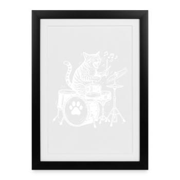 Batteur Drôle de Batteur Chat Musique - Affiche encadrée (27 × 37 cm) - noir - Devant