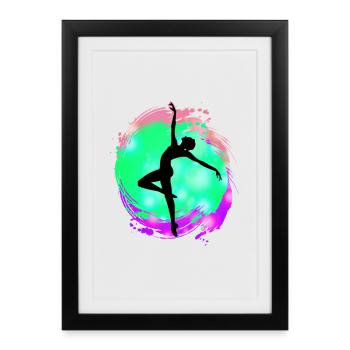 Silhouette de danseuse néon éclaboussure - Affiche encadrée (27 × 37 cm) - noir - Devant