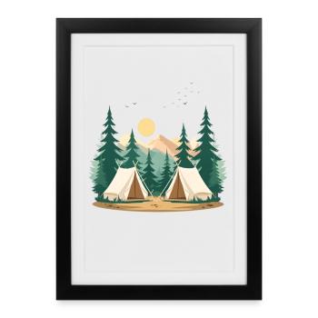 Night Forest Camping Illustration - Framed poster (27 × 37 cm) - black - Front