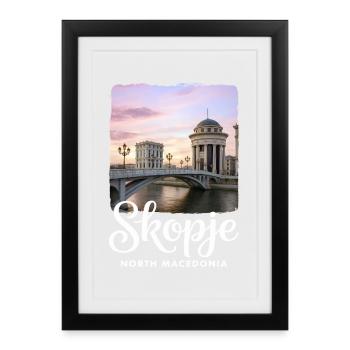 Skopje, Macédoine du Nord - Affiche encadrée (27 × 37 cm) - noir - Devant