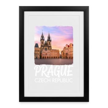 Prague, République tchèque - Affiche encadrée (27 × 37 cm) - noir - Devant