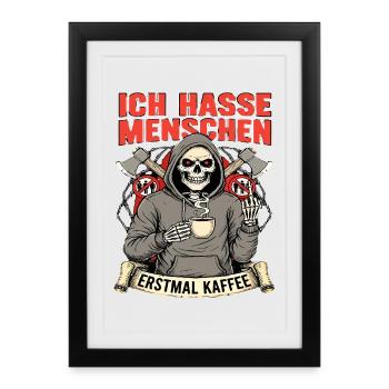 Je déteste les gens d’abord Café Squelette Fun - Affiche encadrée (27 × 37 cm) - noir - Devant