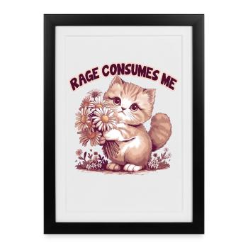 La rage me consume Drôle de fleur de chat - Affiche encadrée (27 × 37 cm) - noir - Devant