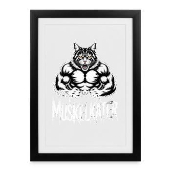 Muscle Douleur Muscle Dessin Animé Chat - Affiche encadrée (27 × 37 cm) - noir - Devant