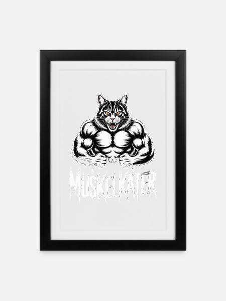 Muscular Sore Muscle Cartoon Cat - Framed poster (27 × 37 cm) - black