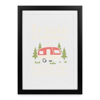Camping Frauen Wohnwagen Caravan Camper - Gerahmtes Poster (27 × 37 cm) - Schwarz - Vorne
