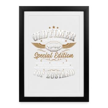 Cadeau du 77e anniversaire Voiture ancienne décembre 1948 - Affiche encadrée (27 × 37 cm) - noir - Devant