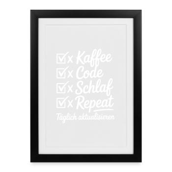 Code du café Sommeil Répéter la routine quotidienne - Affiche encadrée (27 × 37 cm) - noir - Devant