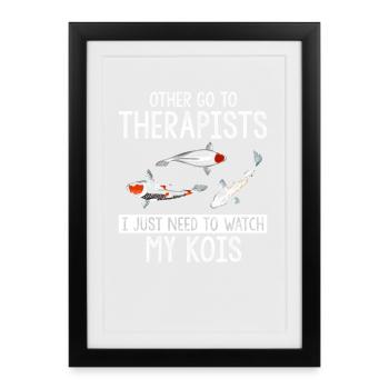 Je regarde mes Kois pas thérapeutes drôle étang zen - Affiche encadrée (27 × 37 cm) - noir - Devant