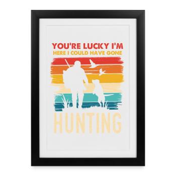 Chasse Humour Silhouette Au Coucher Du Soleil - Affiche encadrée (27 × 37 cm) - noir - Devant