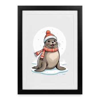 Sceau d’hiver avec écharpe - Affiche encadrée (27 × 37 cm) - noir - Devant