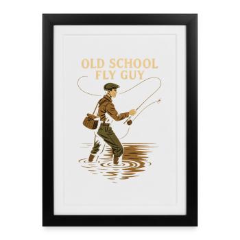 Old School Fly Guy Fishing Retro - Framed poster (27 × 37 cm) - black - Front