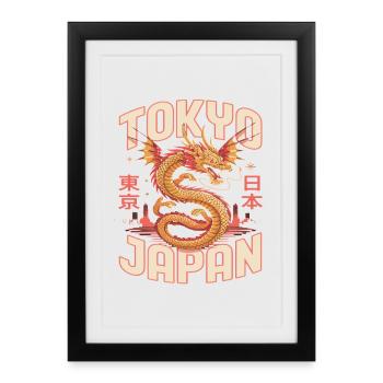 Tokyo Japan Drachen Abenteuer Skyline - Gerahmtes Poster (27 × 37 cm) - Schwarz - Vorne