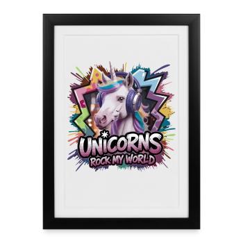 Licornes Rock My World Motif Imaginatif - Affiche encadrée (27 × 37 cm) - noir - Devant
