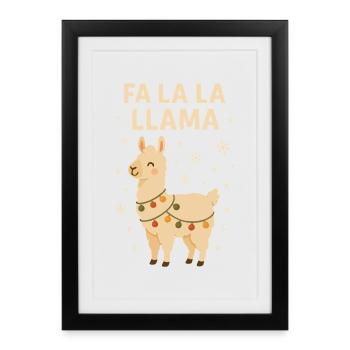 Fa La La Llama Noël en famille - Affiche encadrée (27 × 37 cm) - noir - Devant