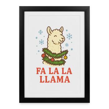 Drôle de design de Noël Fa La La Llama - Affiche encadrée (27 × 37 cm) - noir - Devant