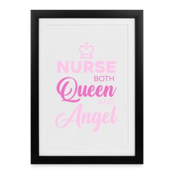 Nurse Queen Angel Typography - Gerahmtes Poster (27 × 37 cm) - Schwarz - Vorne