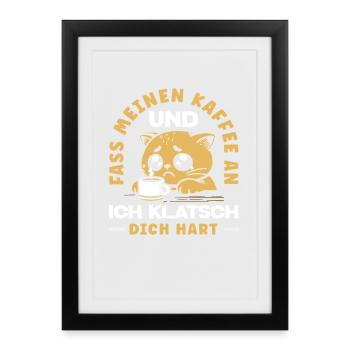 Chat drôle de café en disant Amant du café de bureau - Affiche encadrée (27 × 37 cm) - noir - Devant