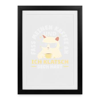 Lustige Katze Kaffee Spruch Büro Kaffeeliebhaber - Gerahmtes Poster (27 × 37 cm) - Schwarz - Vorne