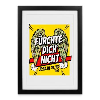 FEAR NOT Bible Verse Wings Comic Yellow - Framed poster (27 × 37 cm) - black - Front