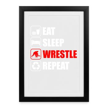Eat sleep wrestle funny wrestling wrestler - Framed poster (27 × 37 cm) - black - Front