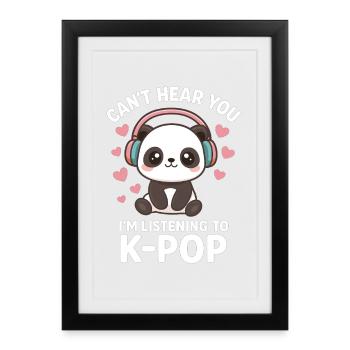 Kawaii Panda – Style K-Pop mignon - Affiche encadrée (27 × 37 cm) - noir - Devant