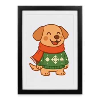 Pulls de Noël de Noël pour chiens drôles Flocons de neige - Affiche encadrée (27 × 37 cm) - noir - Devant