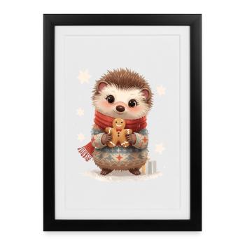 Kuscheliger Igel mit Gingerbread - Gerahmtes Poster (27 × 37 cm) - Schwarz - Vorne