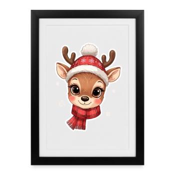 Cerf d’hiver avec écharpe rouge - Affiche encadrée (27 × 37 cm) - noir - Devant