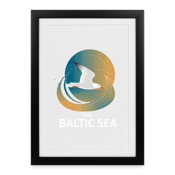 The Baltic Sea Baltic Sea, Seagull, Coast, Waves, Nature - Framed poster (27 × 37 cm) - black - Front