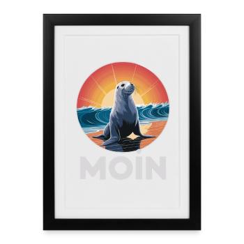 MOIN Seal Vagues de la mer du Nord Coucher du soleil - Affiche encadrée (27 × 37 cm) - noir - Devant