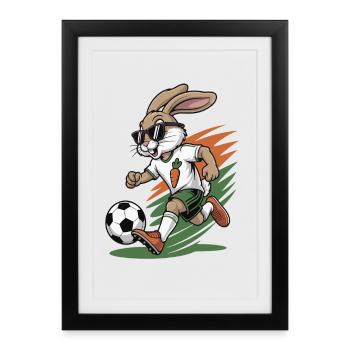 Le lapin de carotte dans le style du football - Affiche encadrée (27 × 37 cm) - noir - Devant