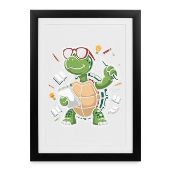 Learning turtle with pen - Framed poster (27 × 37 cm) - black - Front